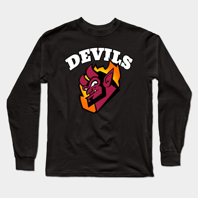 Devils Mascot (white letter) Long Sleeve T-Shirt by Generic Mascots